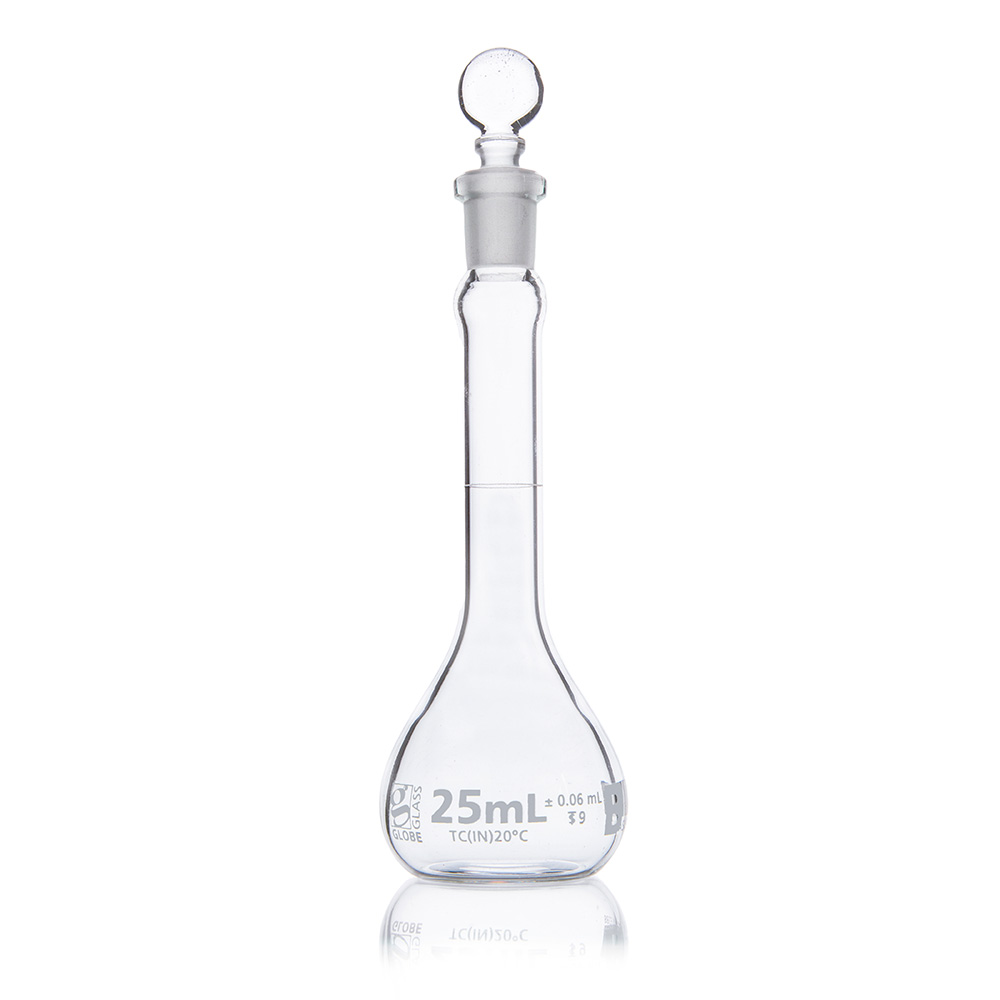 Globe Scientific Flask, Volumetric , Globe Glass, 25mL, Class B, To Contain (TC), ASTME288, 6/Box Image